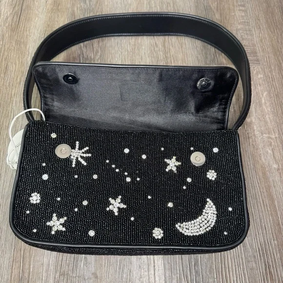 STAUD Tommy Beaded Black Starry Night Shoulder Bag Purse - Picture 5 of 16